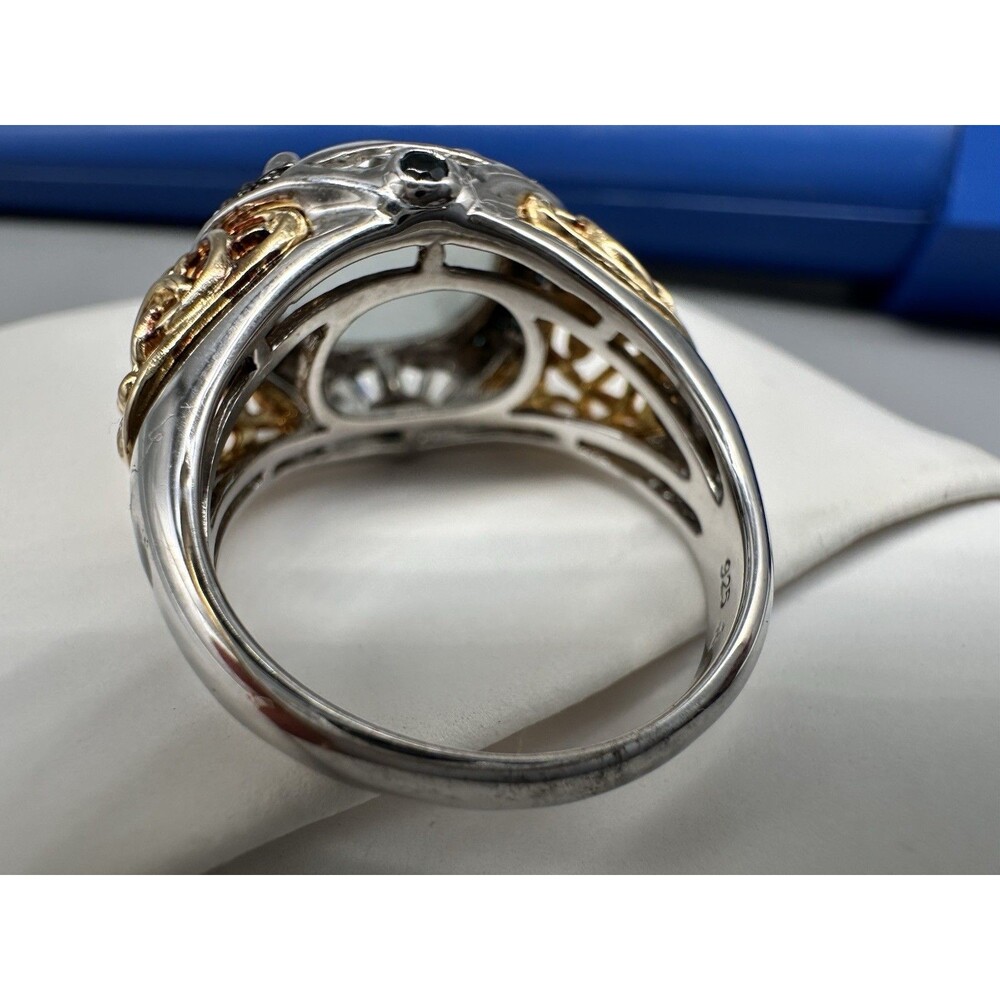 Victoria Wieck Aquamarine Cabochon Sterling Vermeil Art Deco Style Ring Size 8 - Picture 5 of 10
